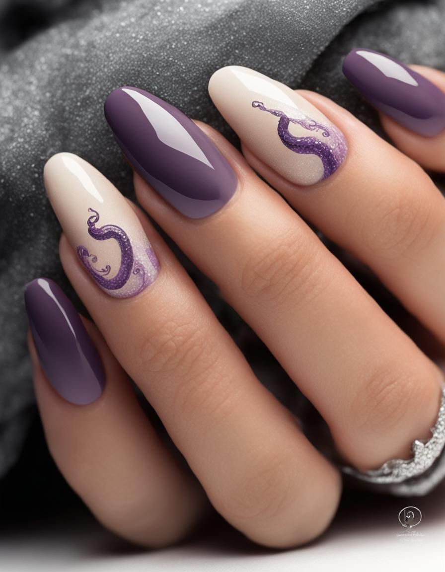 Surreal Snake Nail Art with Purple Accents