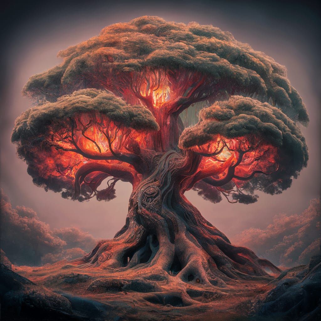 Fantastical Anthropomorphic Tree of Life in Matte Painting S...