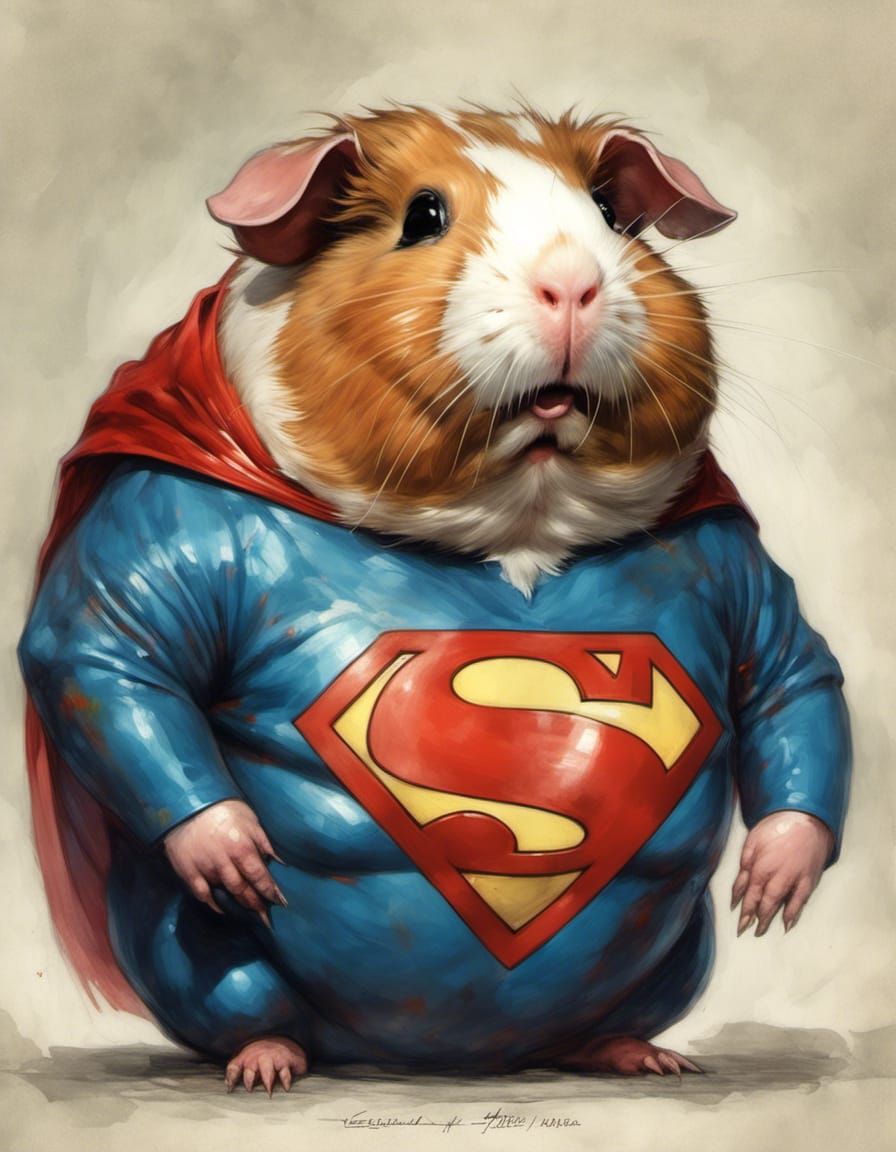 Obese Superman Guinea Pig: Glowing Portrait