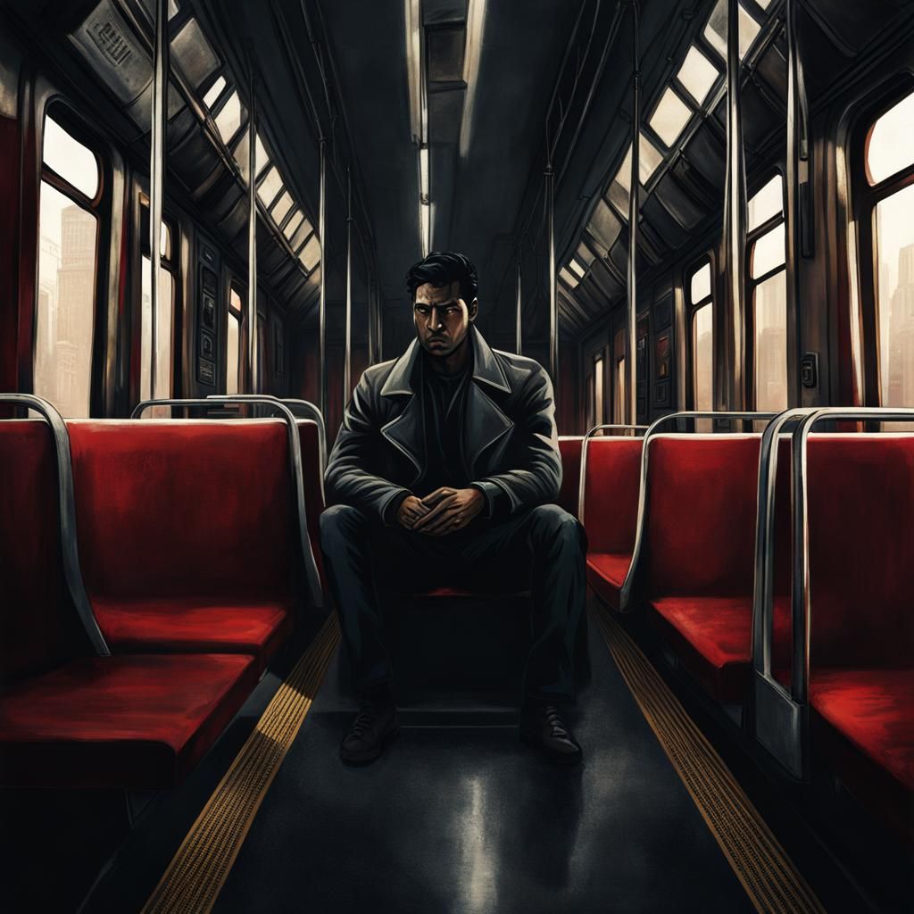 Dystopian Train Ride in Gritty Oil Paint Style
