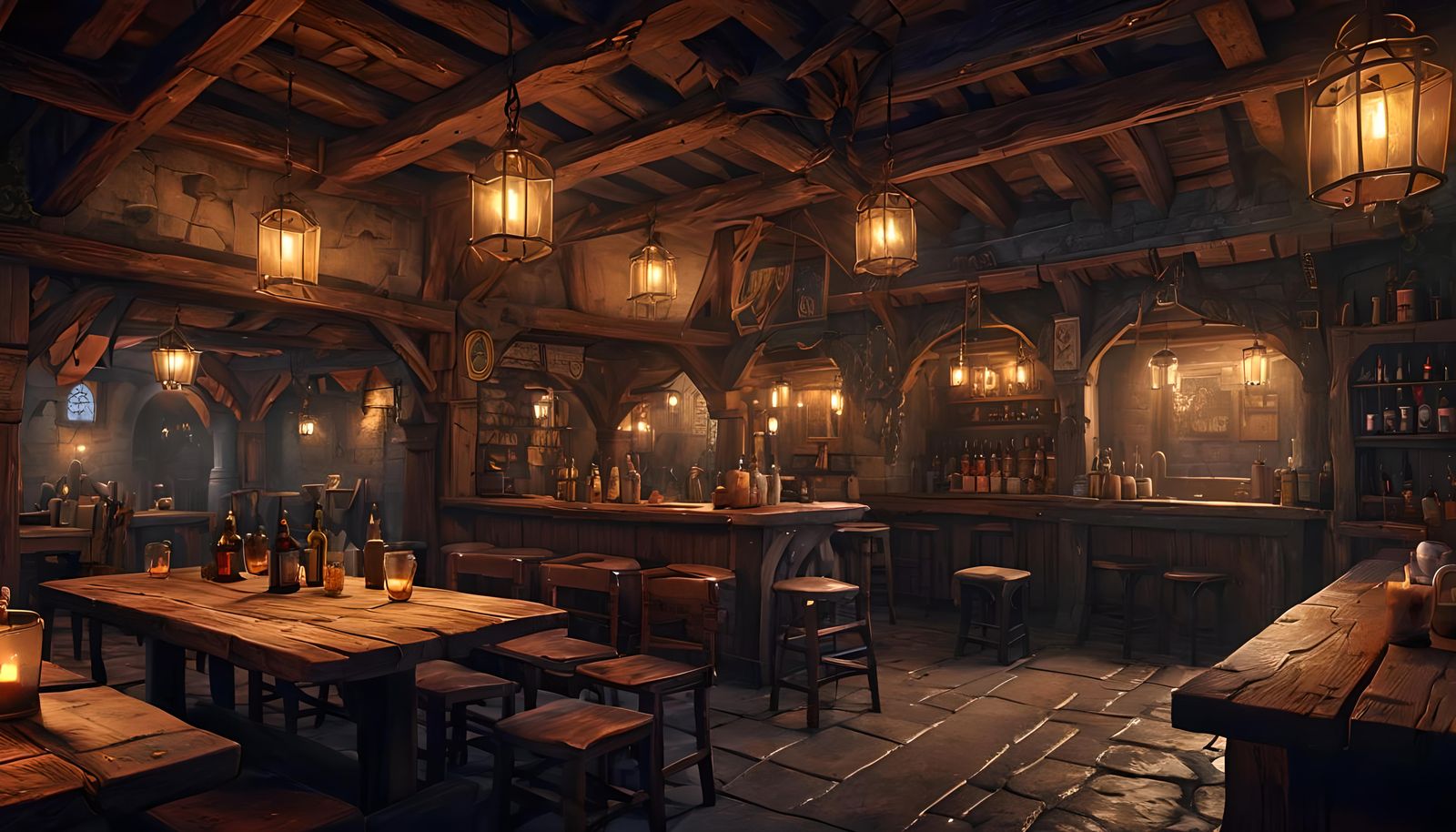 Cozy Medieval Tavern Scene in Detailed Matte Painting