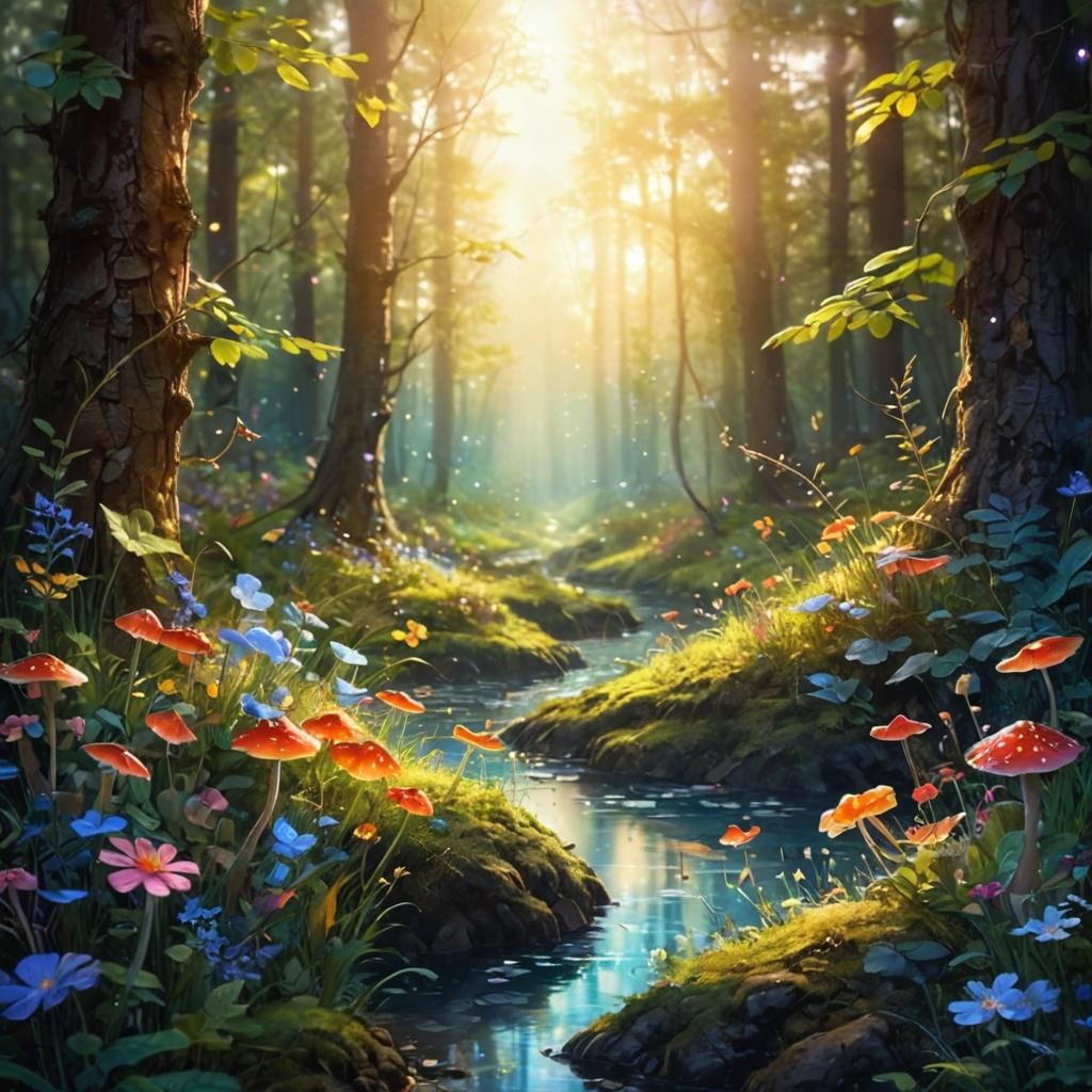 Glowing Forest: A Whimsical Fantasy Illustration