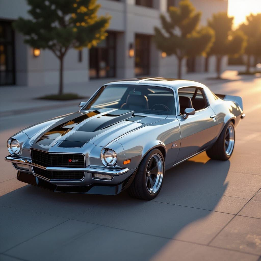 1970 Camaro Silver With Black Stripes, Lowered Stance