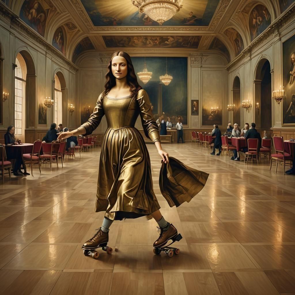 The mona Lisa roller skating