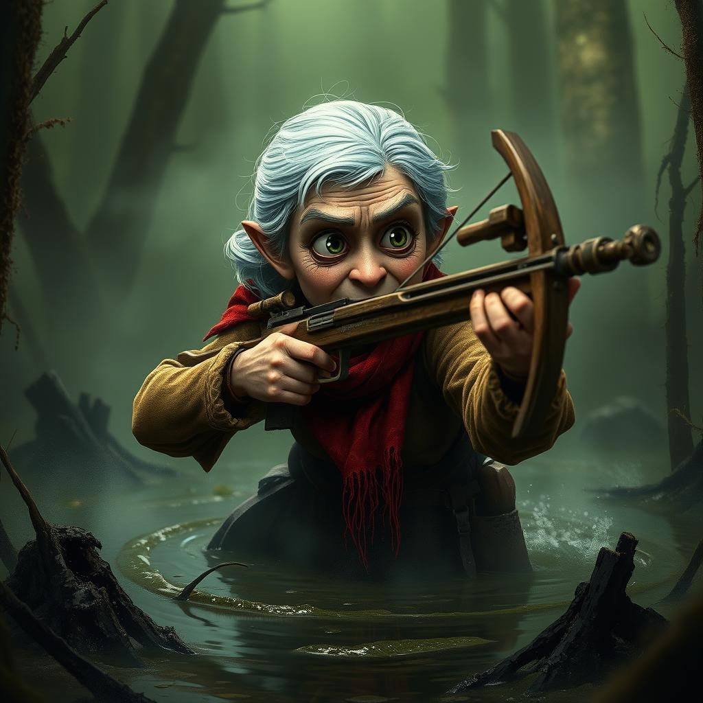 Swamp Woman Emerges with Crossbow: Fantasy Concept Art