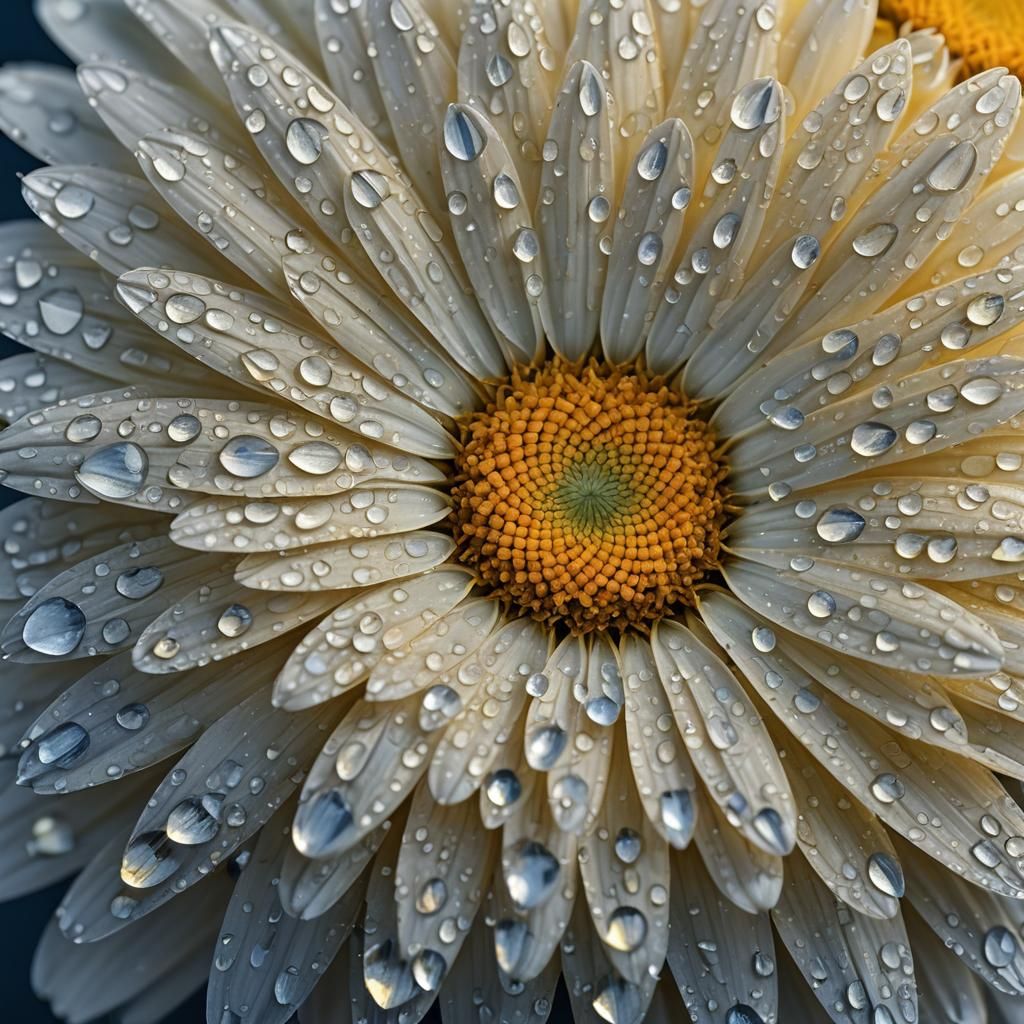 Macro Daisy with Dew Drops in Morning Light