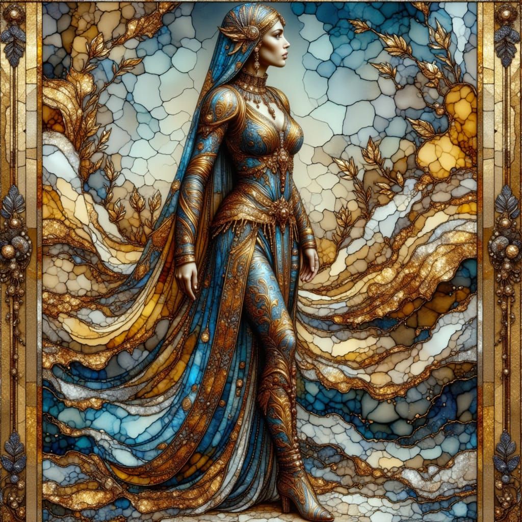 Elegant Fantasy Warrior in Vibrant Metallic Hues