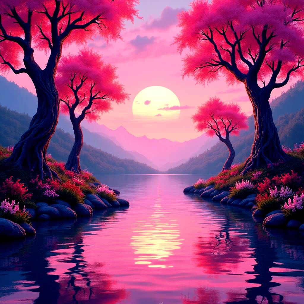 Pink Sunset Reflection: Graffiti Art Wonderland