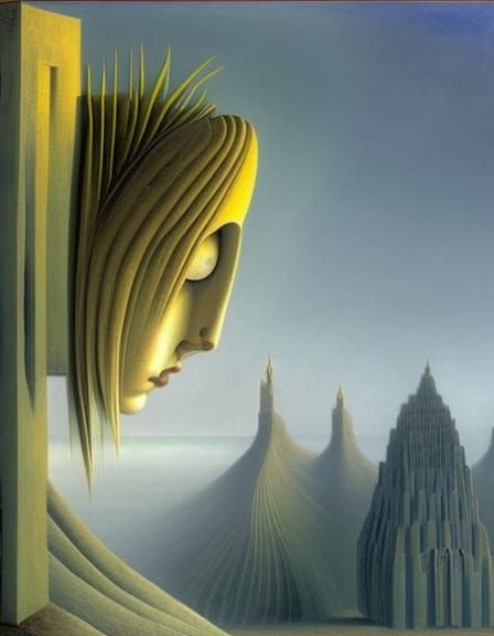 Surrealist Forehead Leans as Watercolor Painting