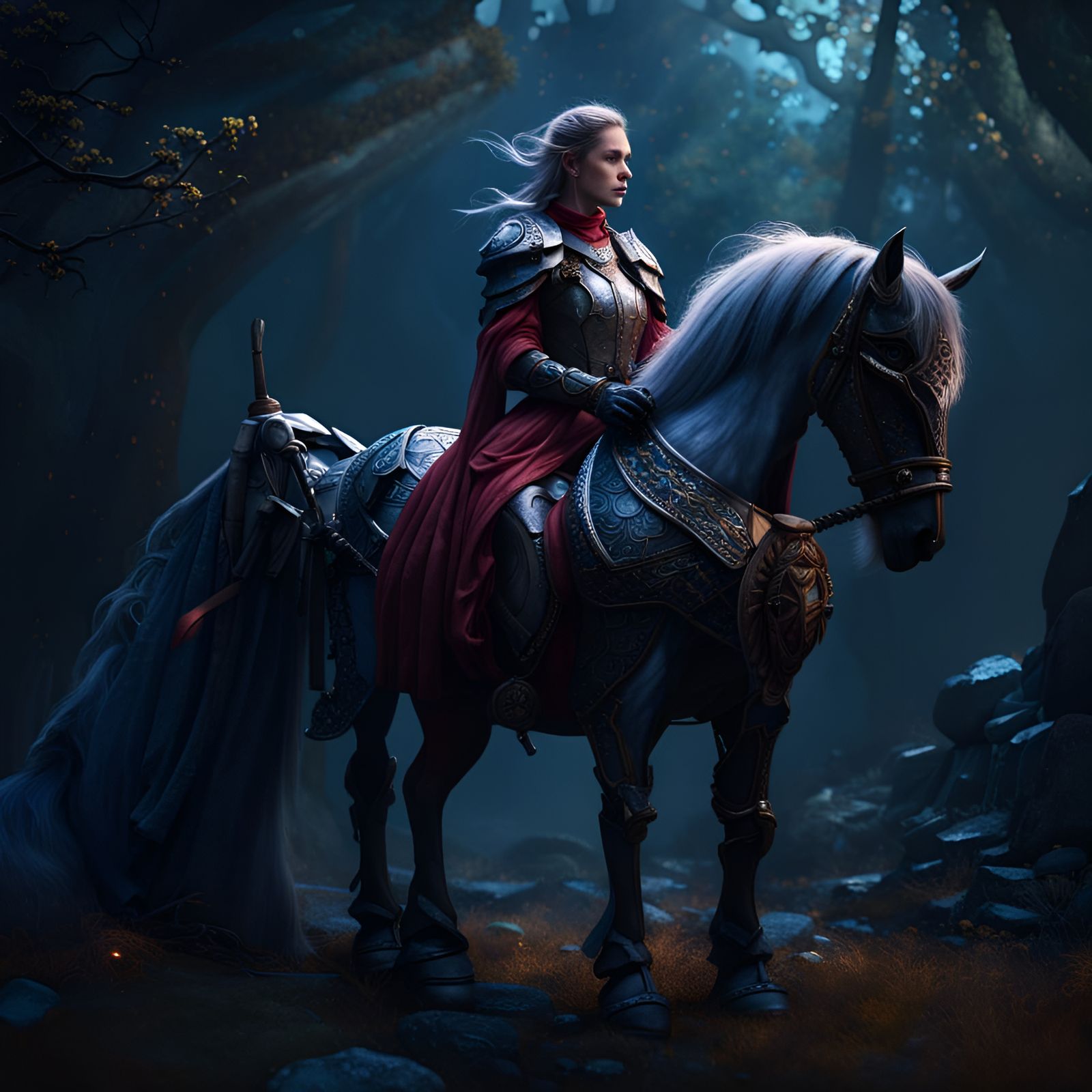 Sleeping Girl with Horse and Knight: Fantasy Art