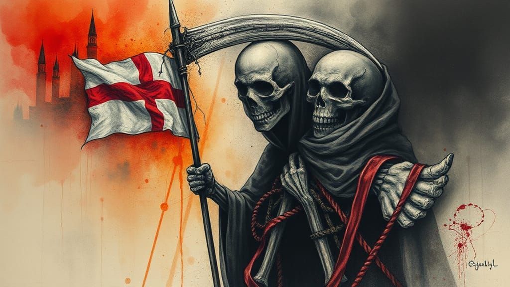 Grim Reaper in Dystopian Dreamscape: Alcohol Ink Charcoal Ar...