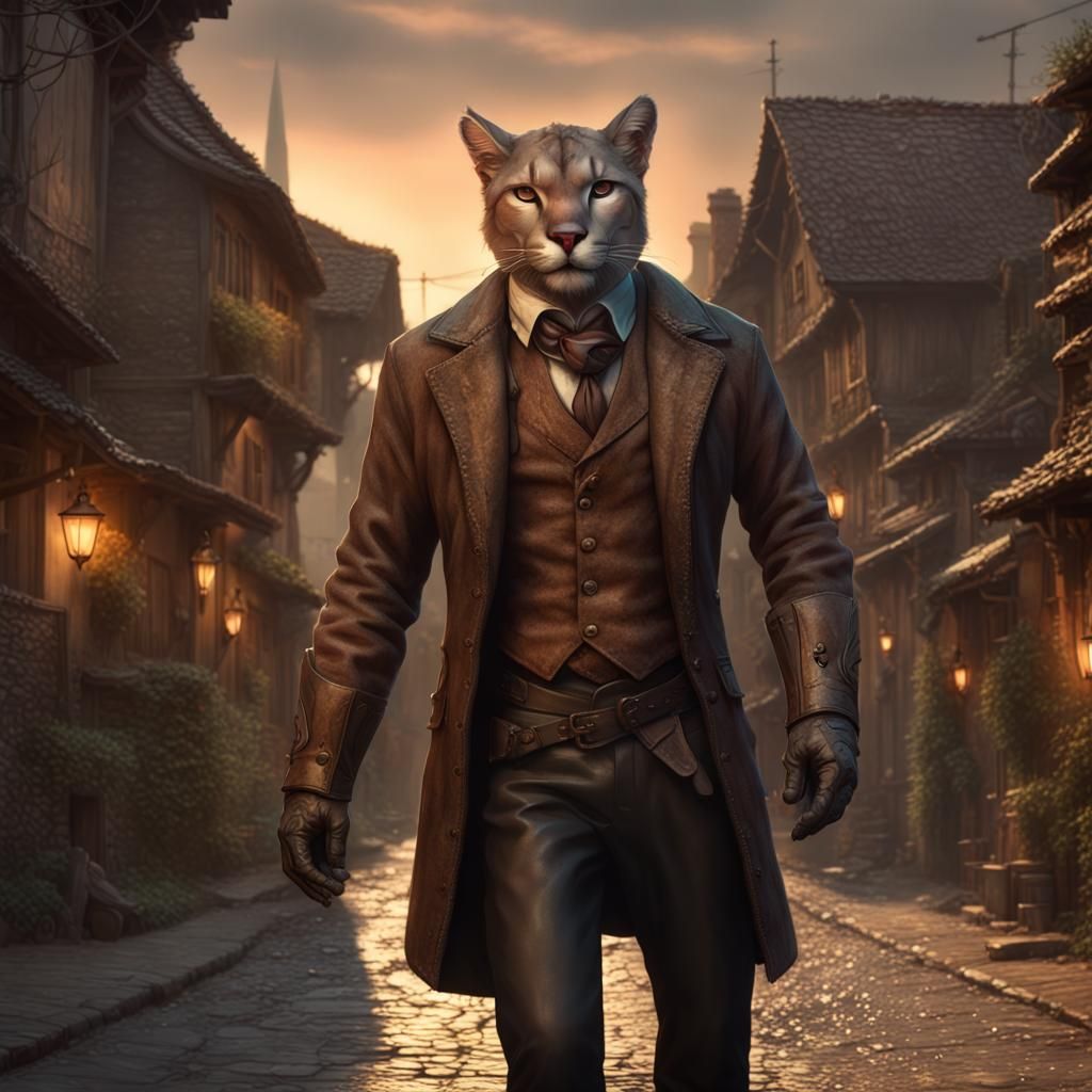 Cougar Anthro in Dark Fantasy Style