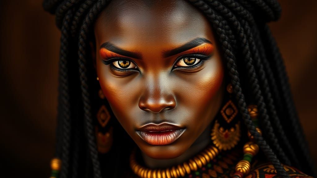 Regal African Warrior Queen in Traditional Attire