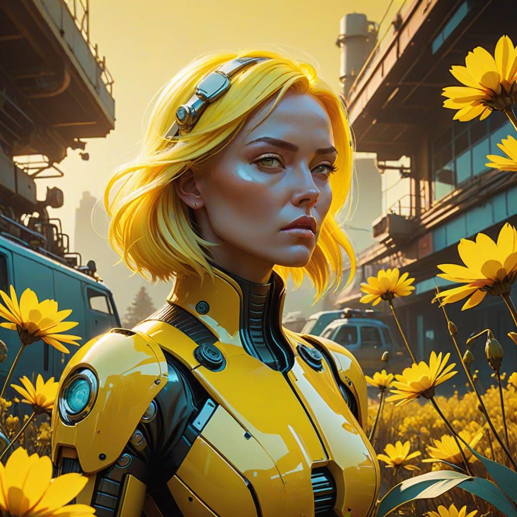 Hyper-Detailed Yellow Surrealism in Cyberpunk Style