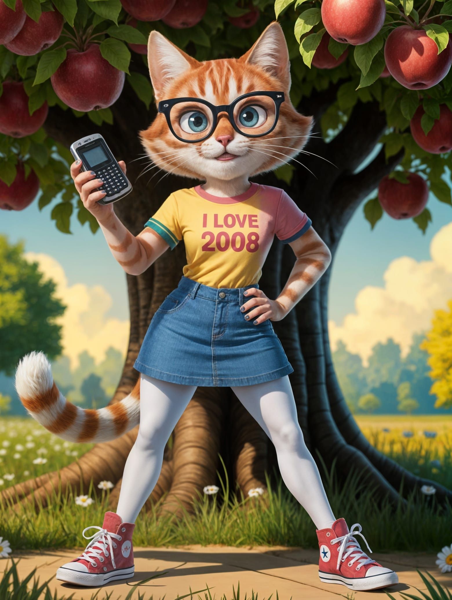 Millennial Cat with BlackBerry in Dreamworks Style