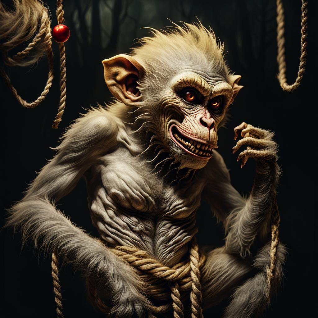 Grotesque Undead Monkey Clown in Dark Surrealism