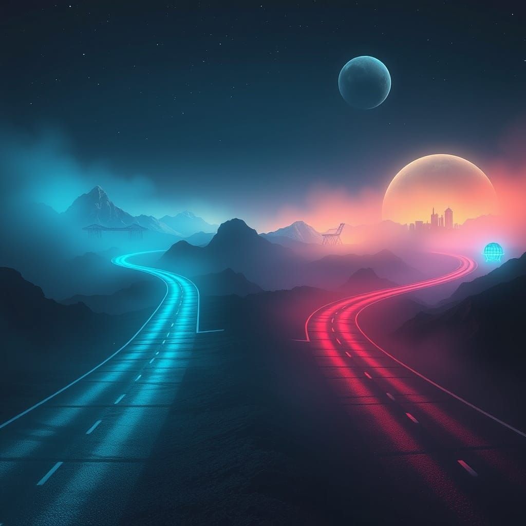 Mystical Roads with Ghostly Visions in Atmospheric Art