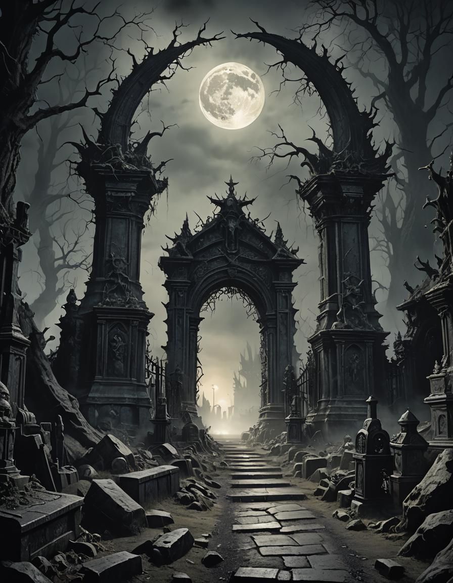 Epic Graveyard Entrance in Dark Fantasy Style