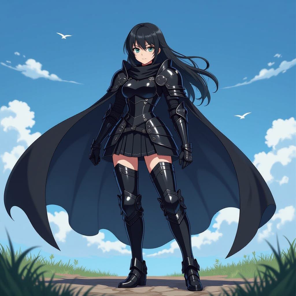 Black Knight Girl in Anime Key Visual Style