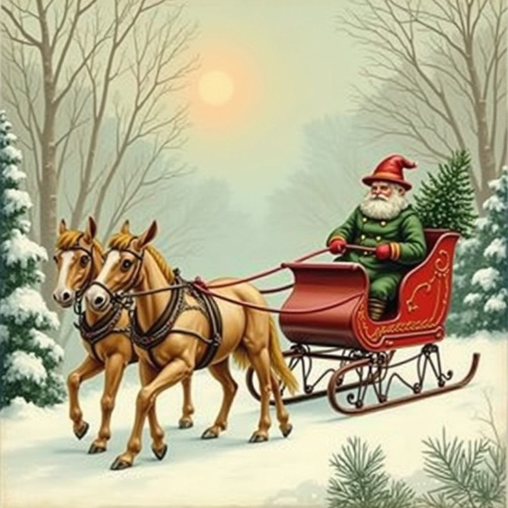 Currier and Ives Style Sleigh Ride Postcard
