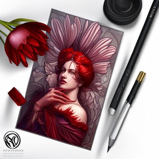 Crimson Tulip Bouquet Portrait in High Gothic Style