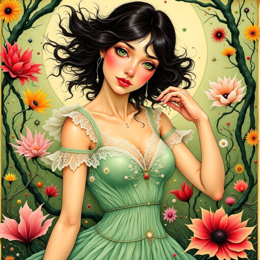 Gentle German Woman in Art Nouveau Garden