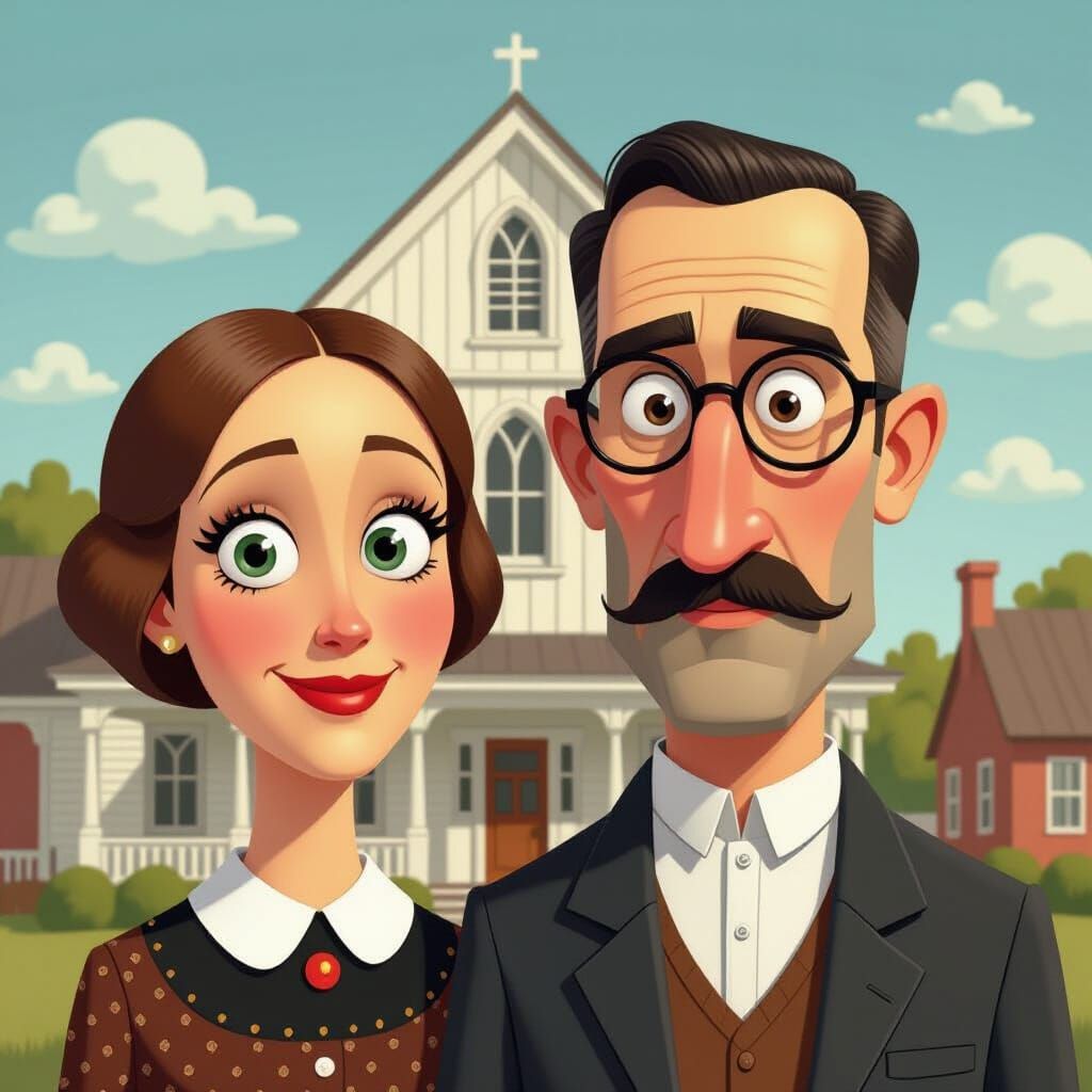 Animated Caricature of American Gothic