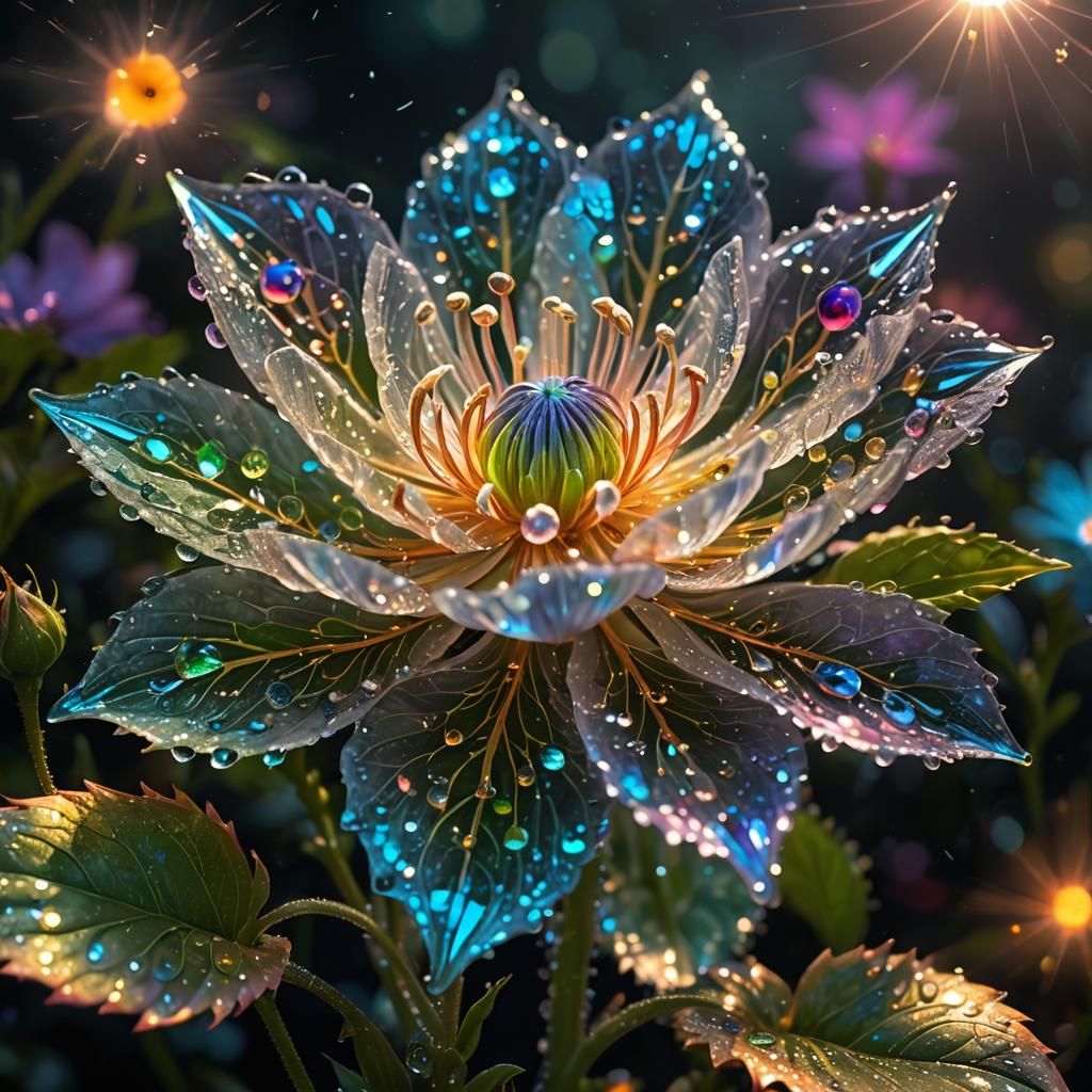 Bioluminescent Magical Flower with Iridescent Petals