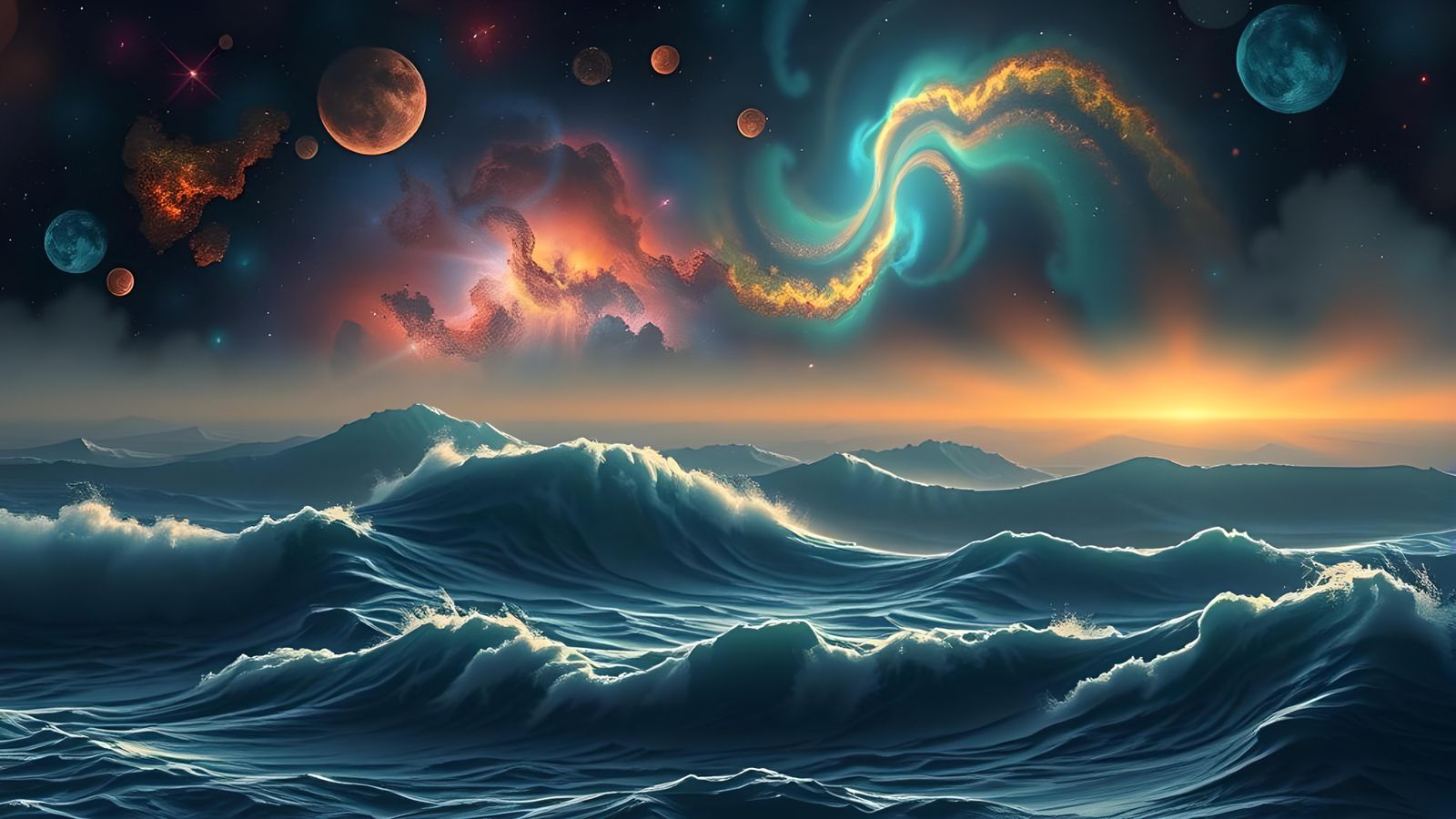 Cosmic Sea Nebula in Surrealist Style