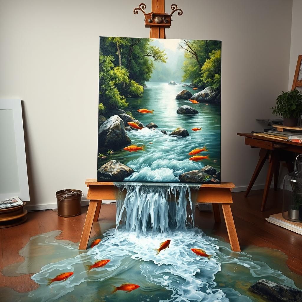 Surrealistic River Scene in the Style of Masters