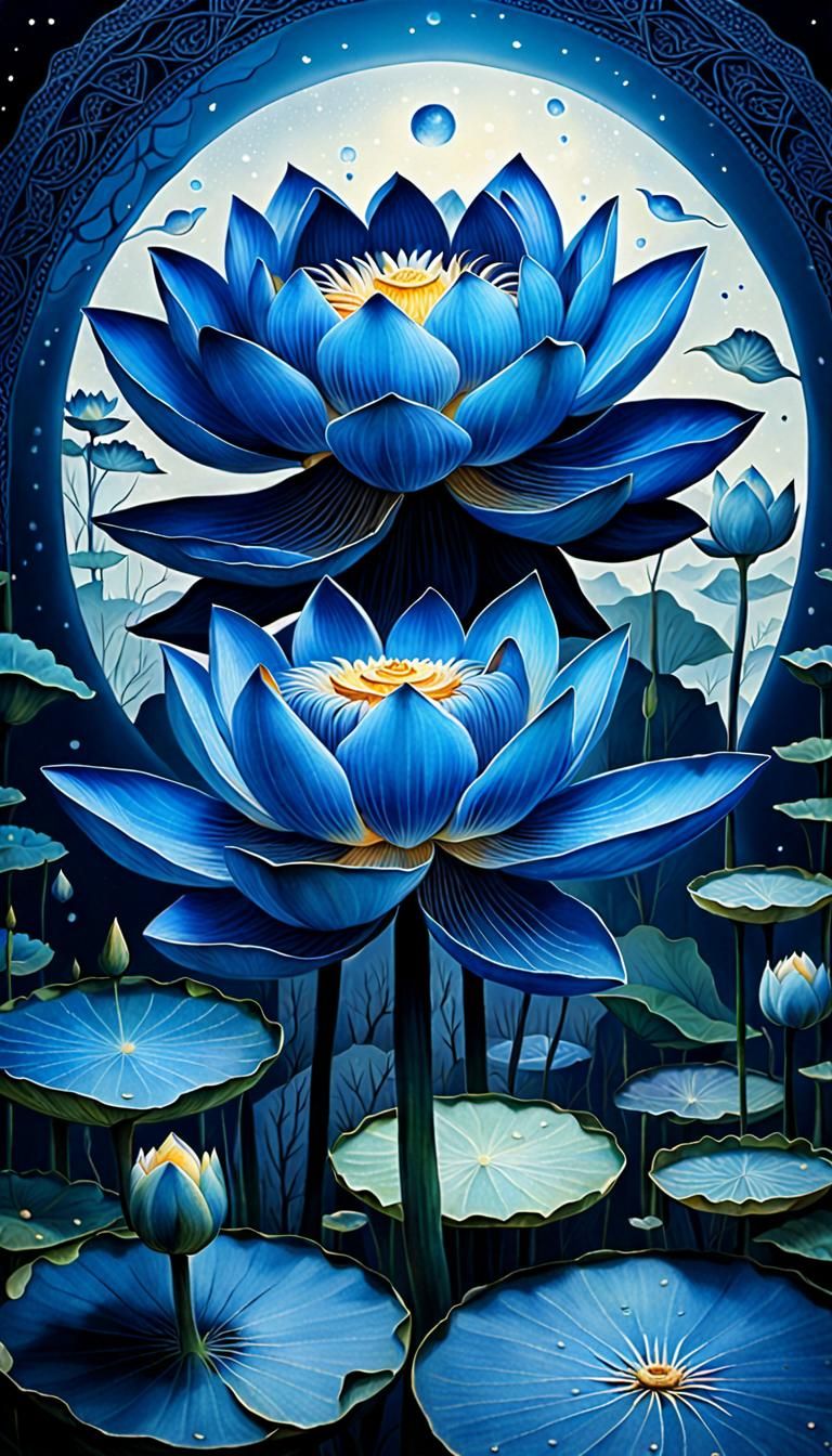 Blue Lotus Human Face: Detailed Witchy Herbology Art
