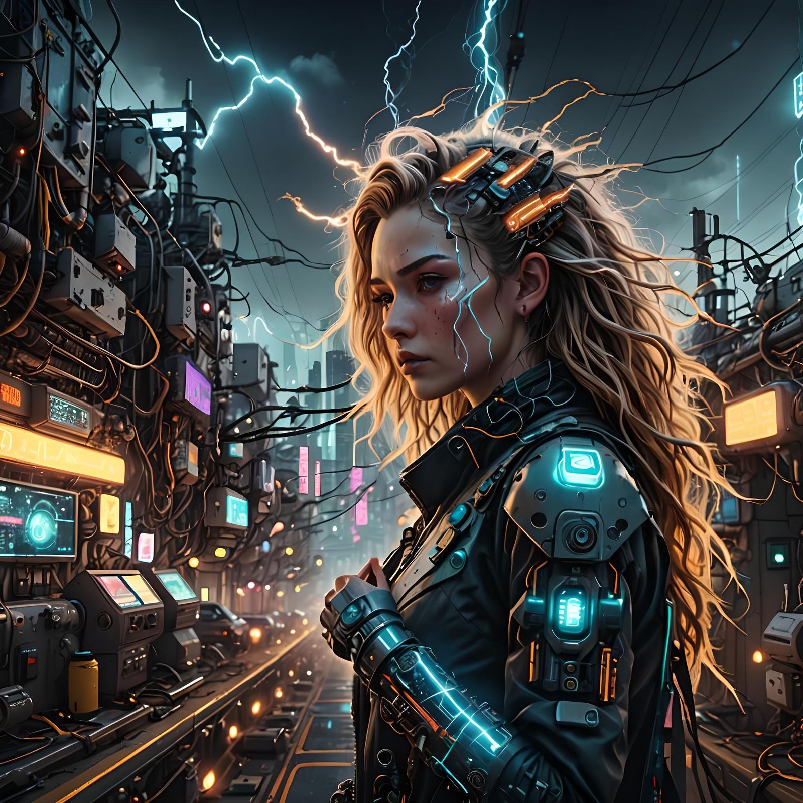 Cyborg in Dystopian Retropunk World