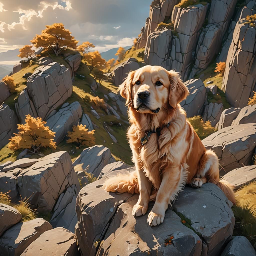 Golden Retriever in Anime Style 3D Art