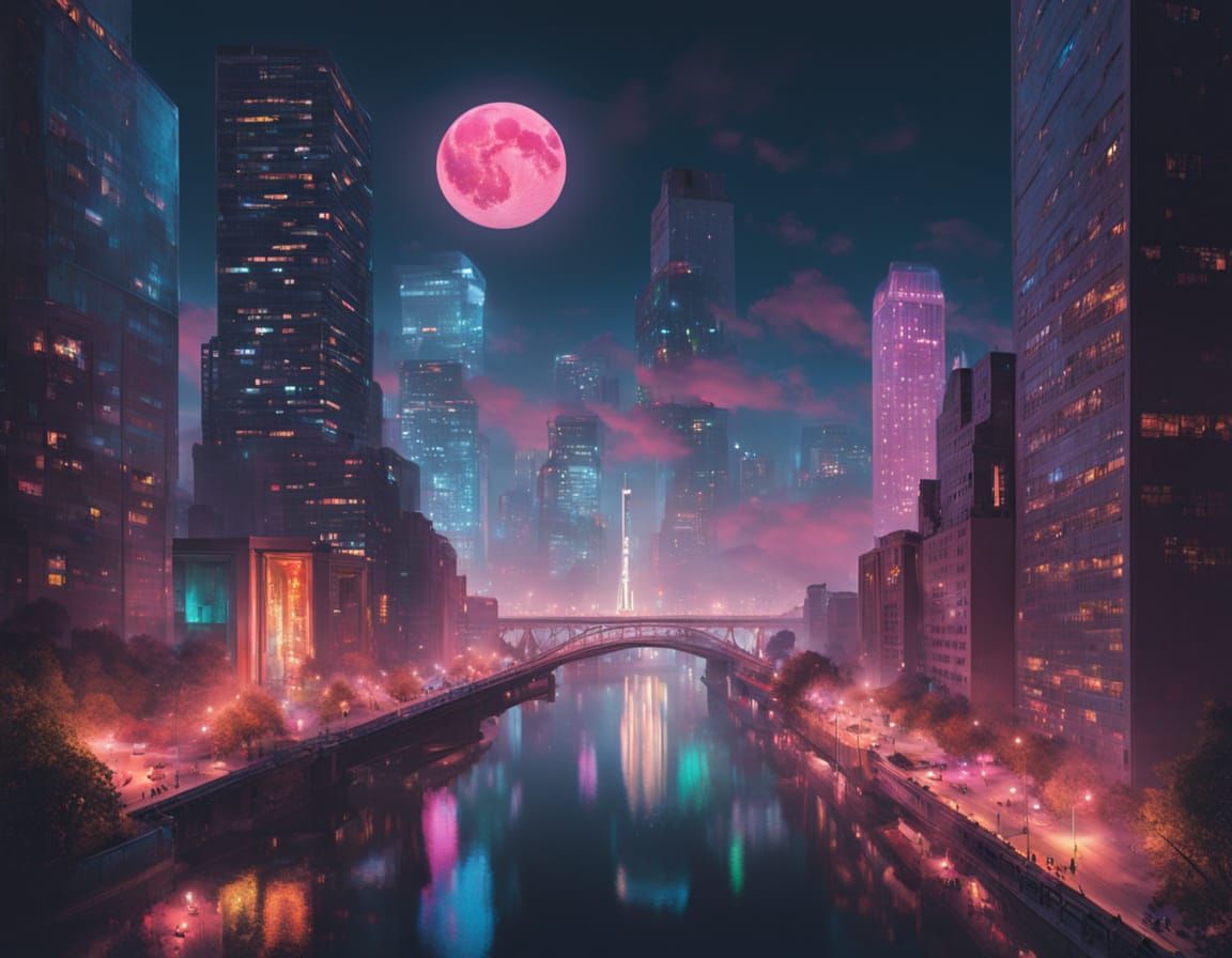 Ethereal Futuristic Metropolis at Night