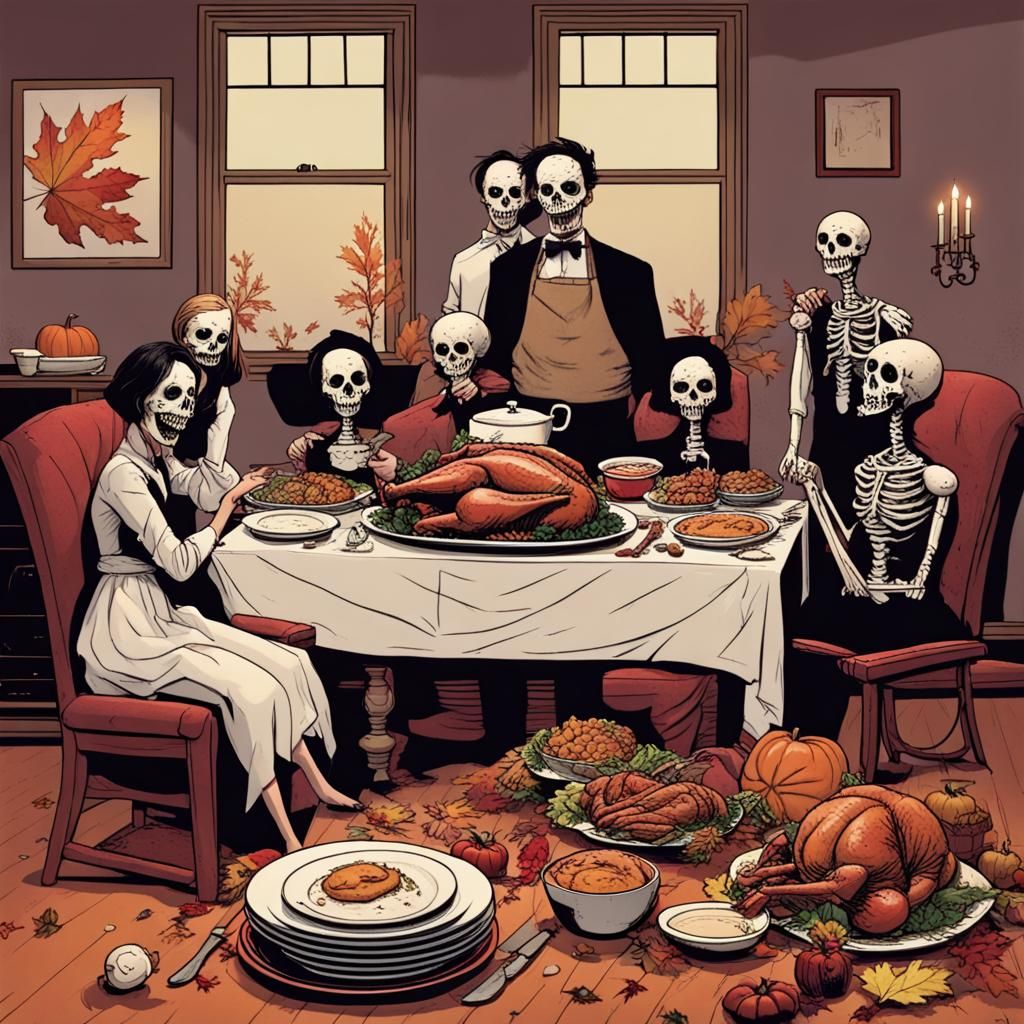 Macabre Horror Thanksgiving Aftermath Scene