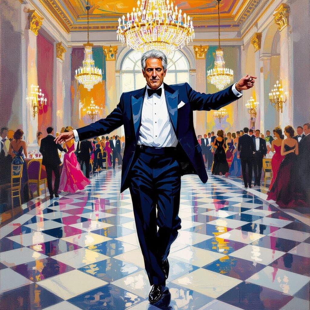 Man Dancing in Ballroom with Vibrant Colors