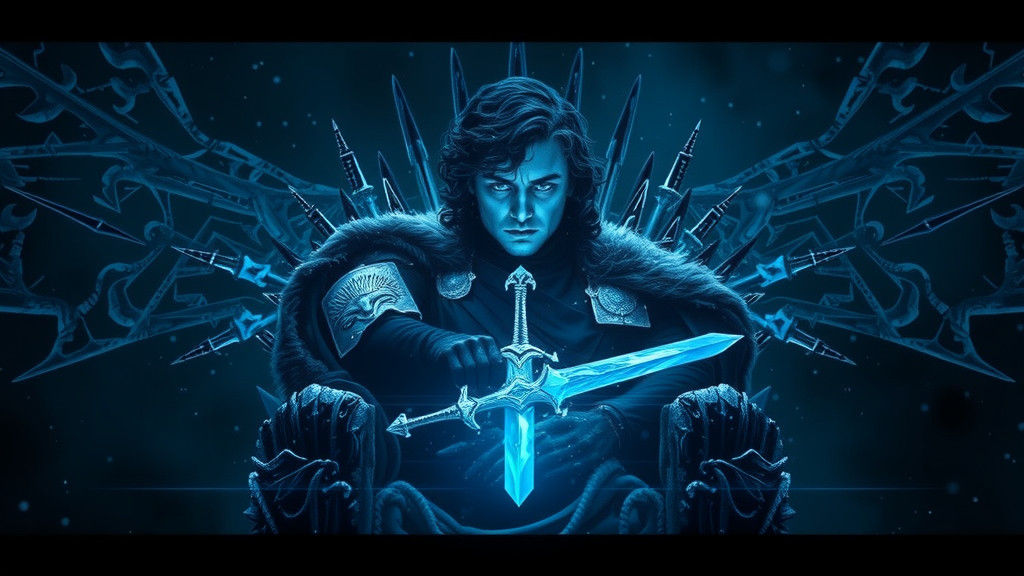 Night King Portrait with Ice Dragon on Frozen Throne