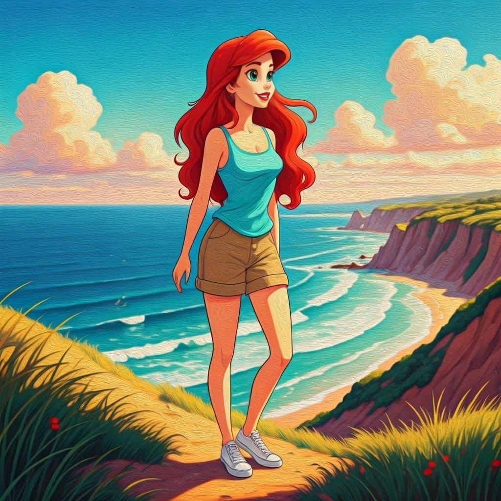 Ariel in Tank Top and Shorts as Digital Oil Painting