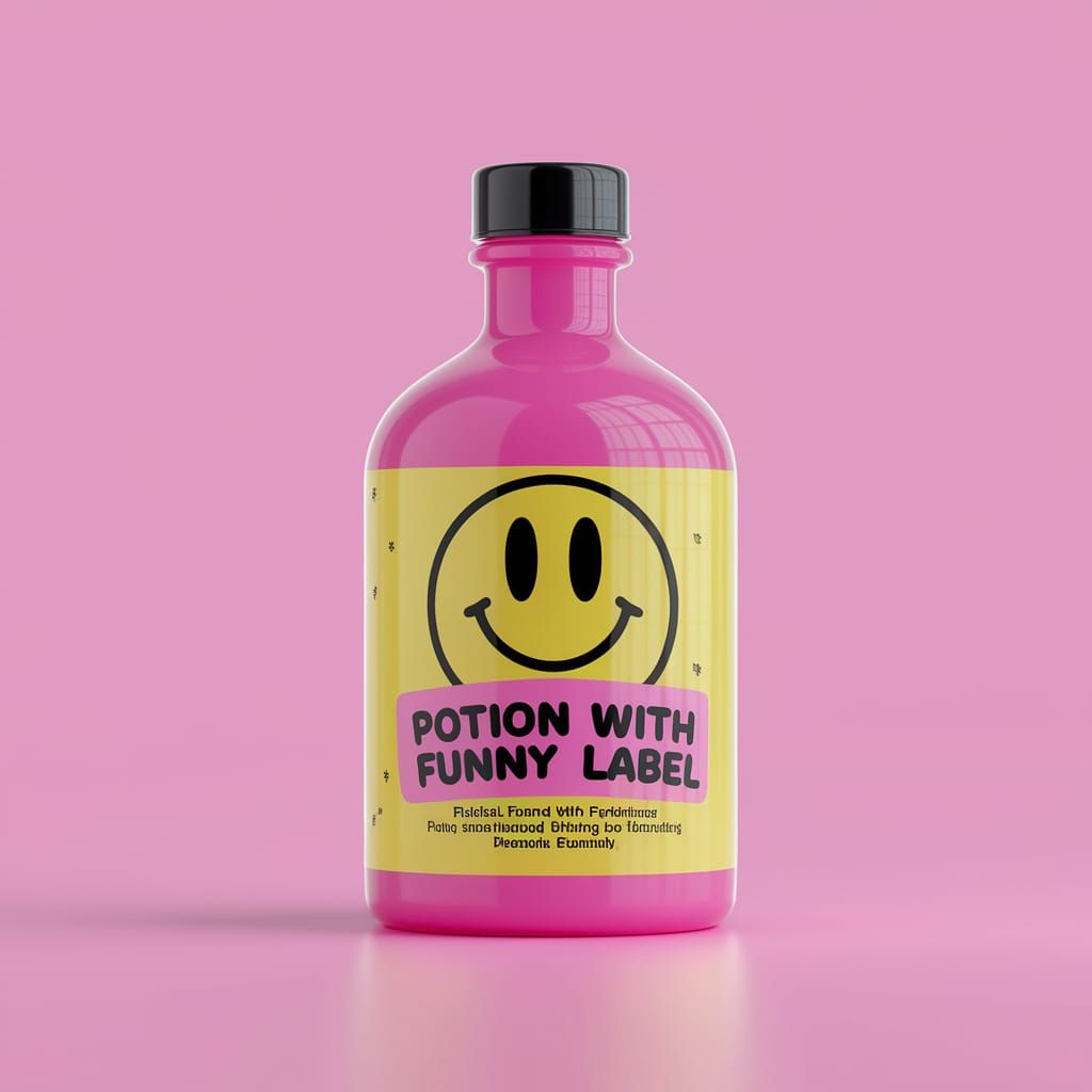 Comical Potion Bottle with Whimsical Label Art