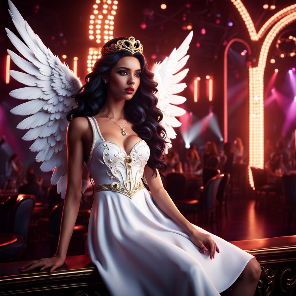 Teenage Angel in Nightclub: Detailed Matte Painting