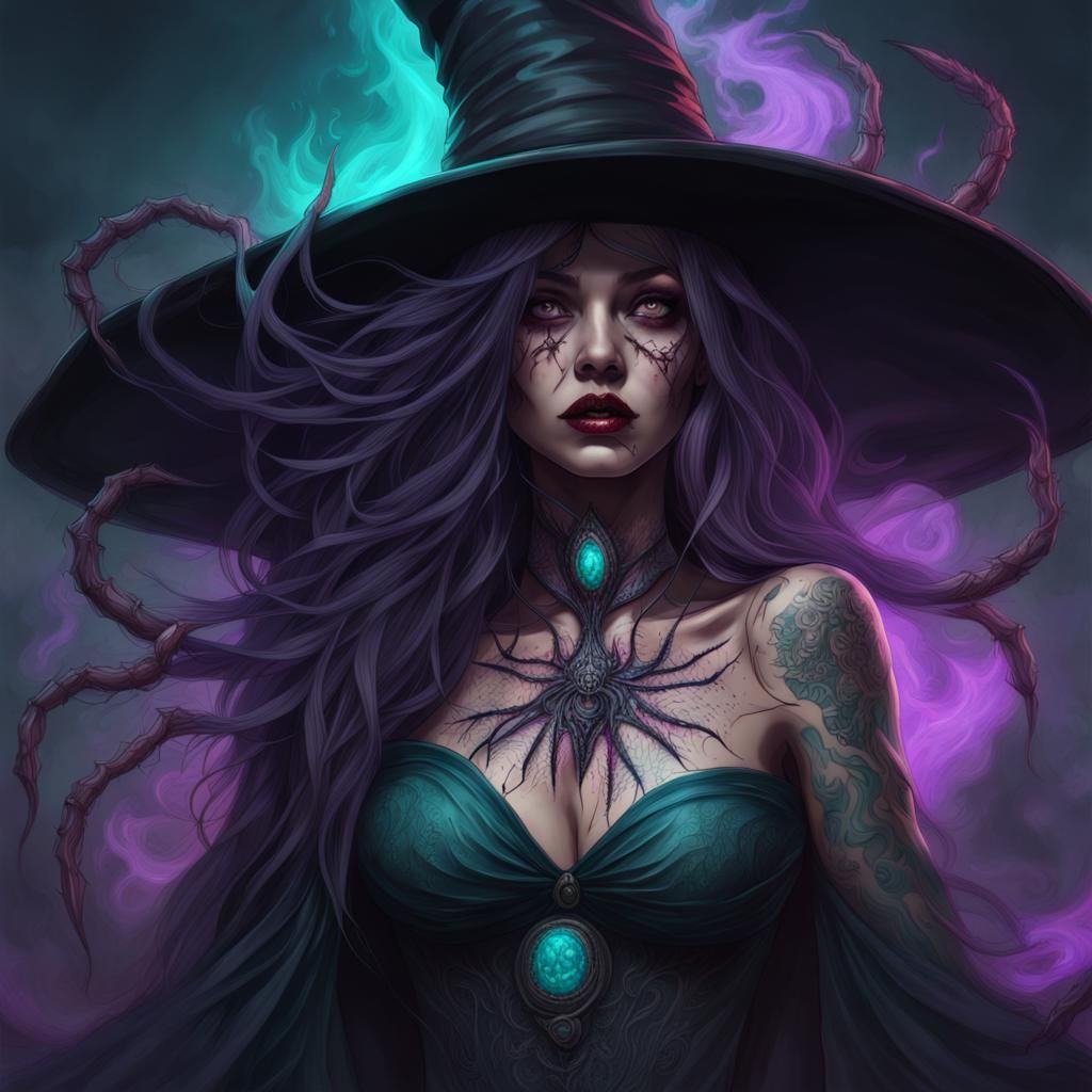 Eerie Spider Goddess Portrait in Surrealist Style