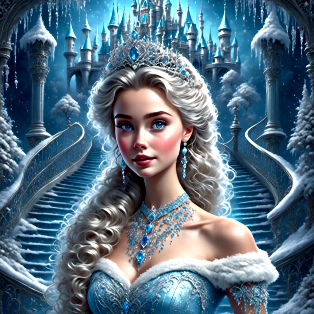 Disney's Elsa Descends Icy Staircase in Diamonds
