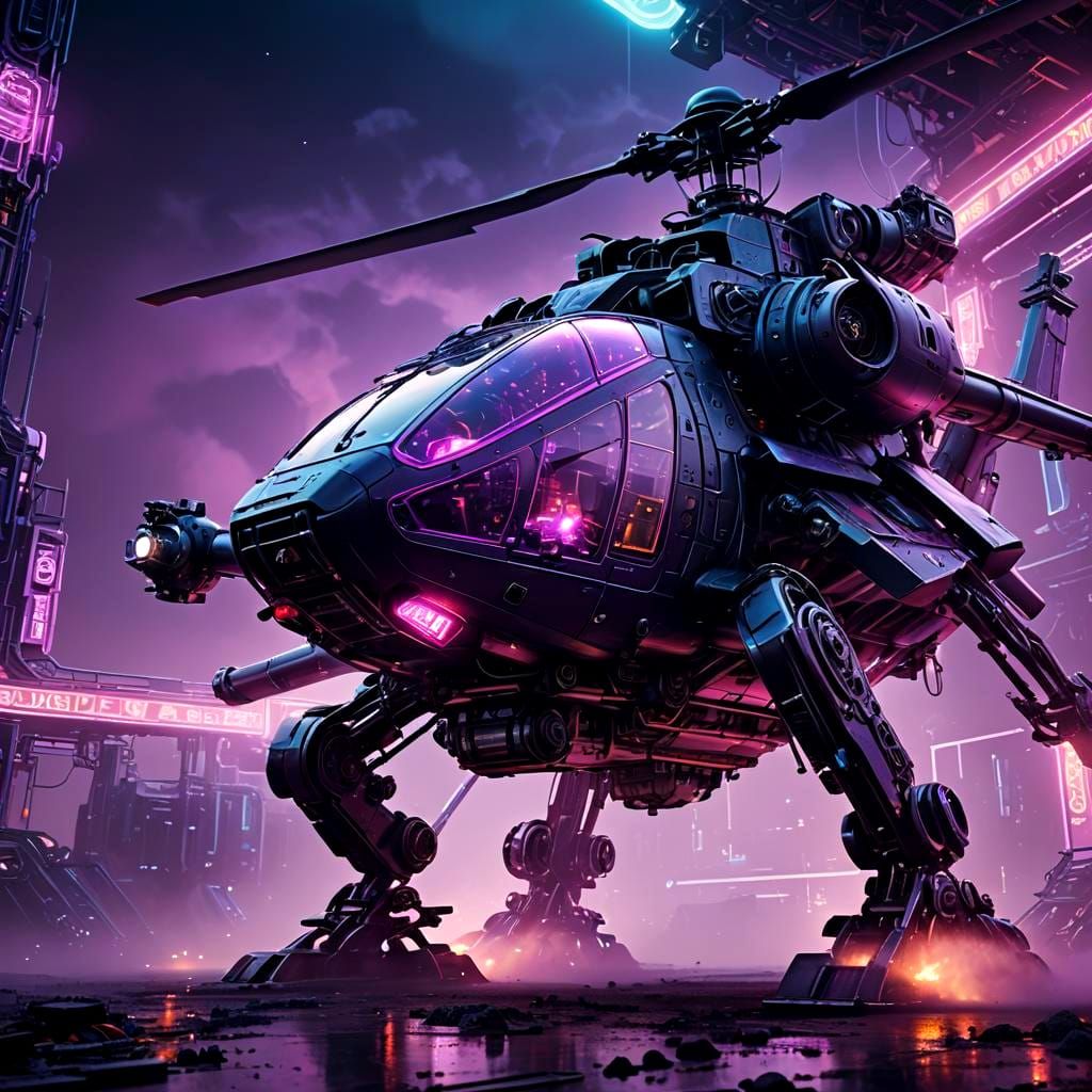 Futuristic Helicopter Landing in Sci-Fi Scene