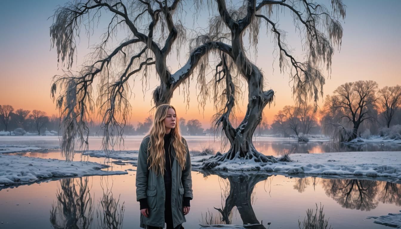 Winter Landscape with Double Exposure, Hyperrealistic Seasca...