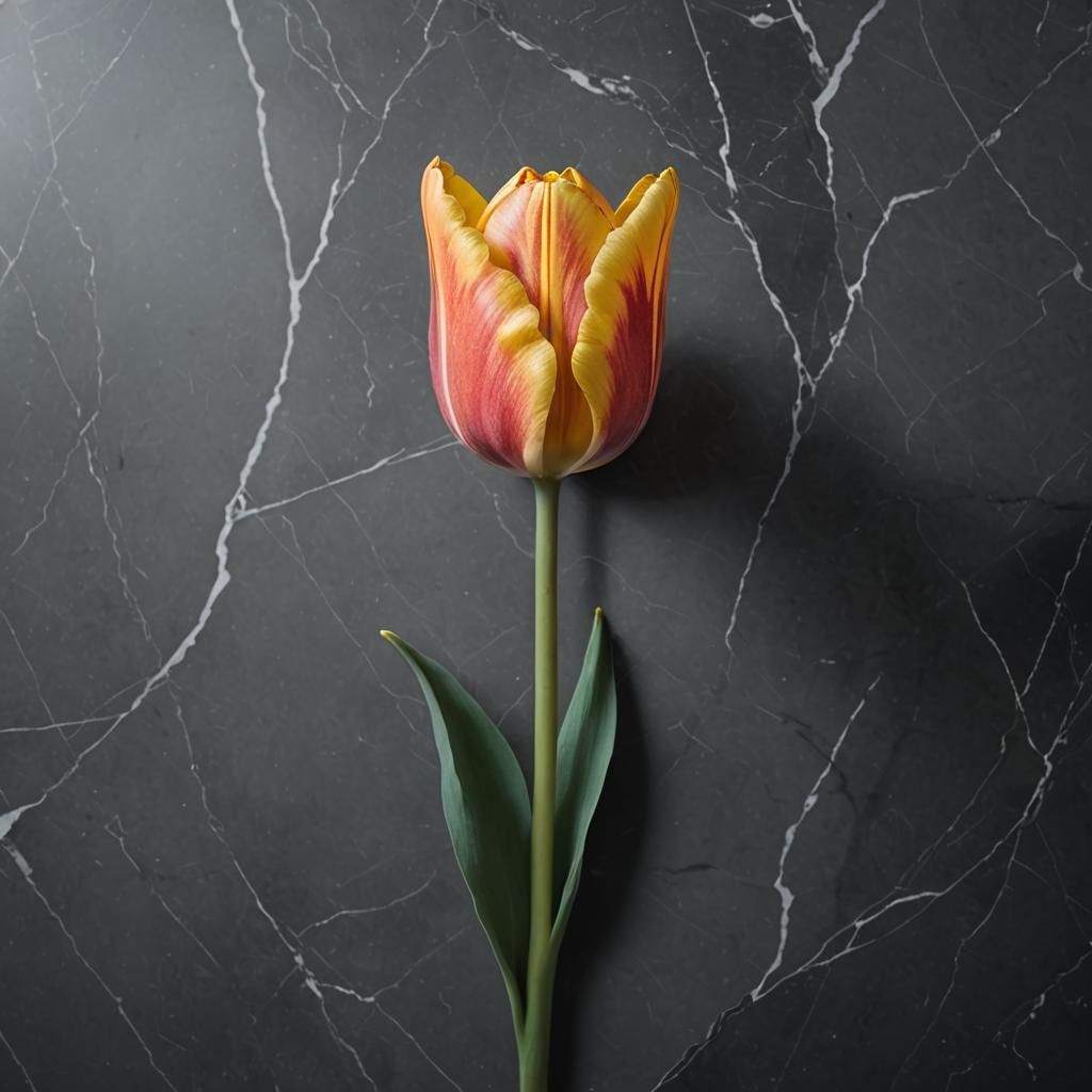 Single Tulip on Marble Still Life
