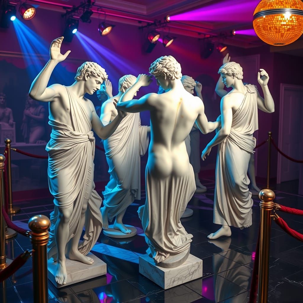 Marble Statues Toga Dance Party in Museum Club