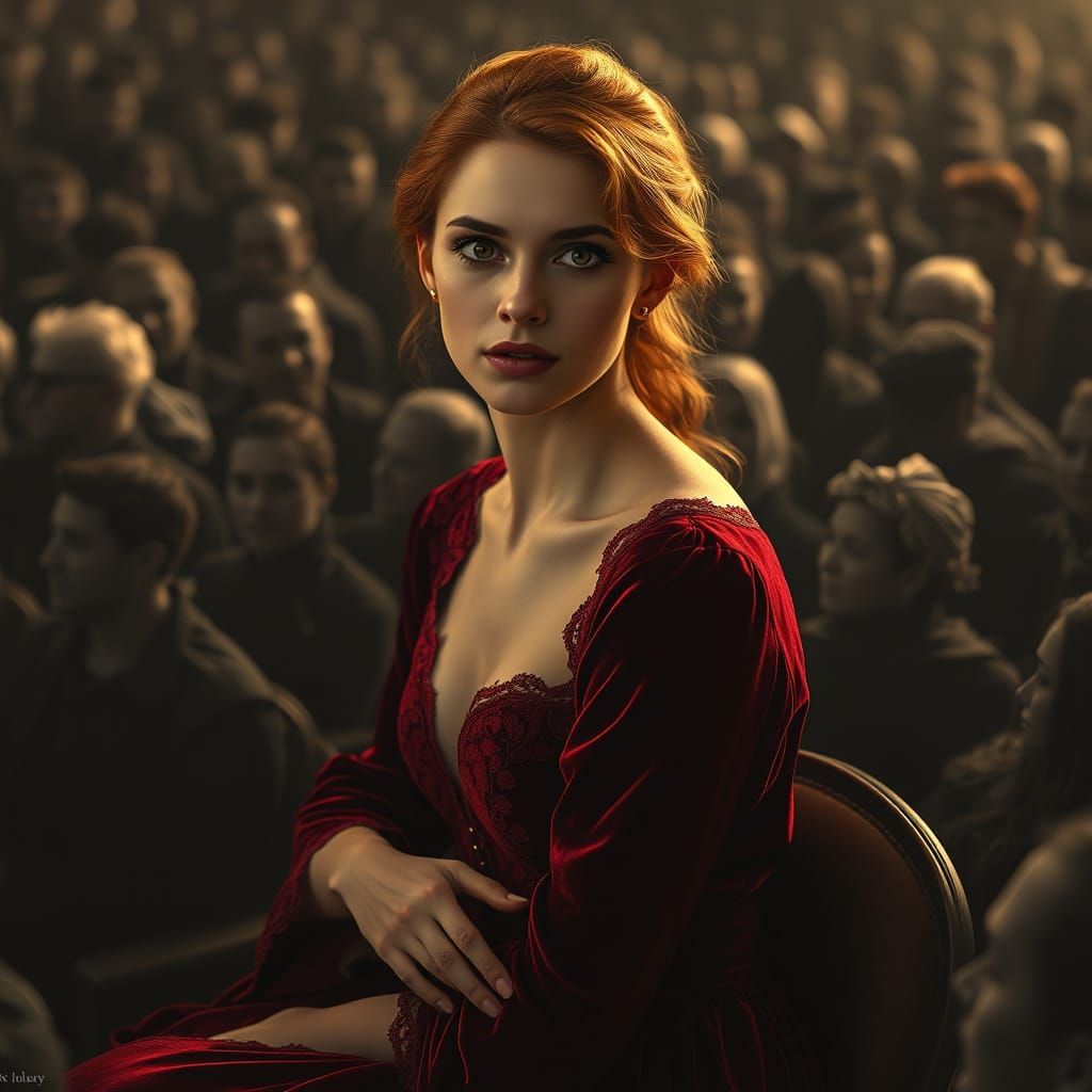 Ethereal Beauty Amidst Monochrome Crowd in Oil Painting Styl...