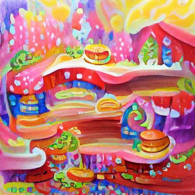 Vibrant Candyland Burger Shop in Gouache Style