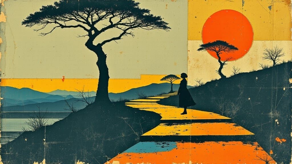 Dreamy African Savannah Stairway in Cool Blue Hues, Inspired...