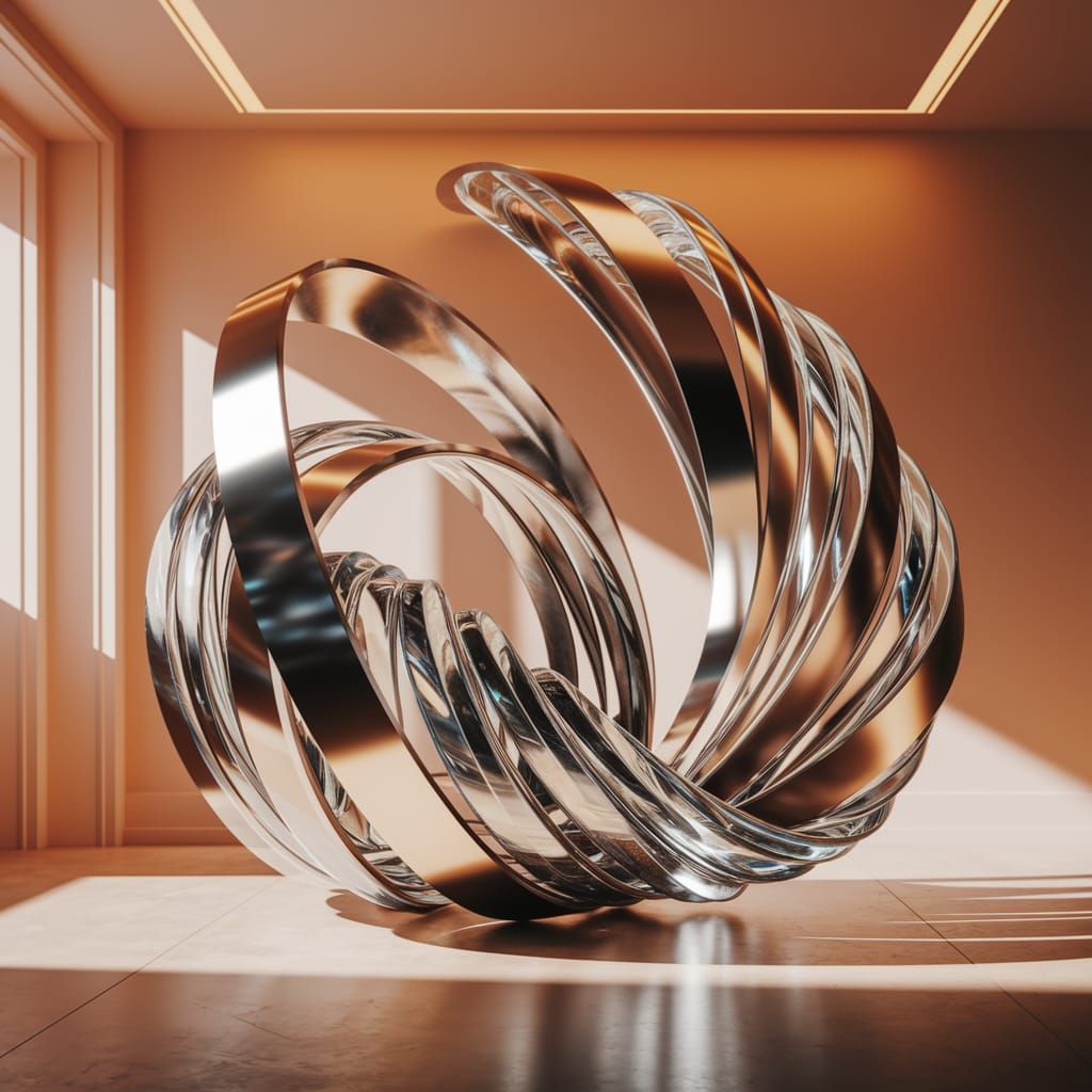 Modern Metal and Glass Sculpture Shines with Elegant Movemen...